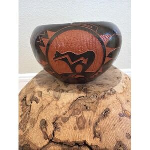 Signed Navajo Pottery Bowl Bear Design Mitchell B Native American Art